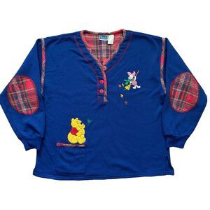 Vintage Winnie The Pooh Piglet Sweater Adult Size Medium Blue Disney